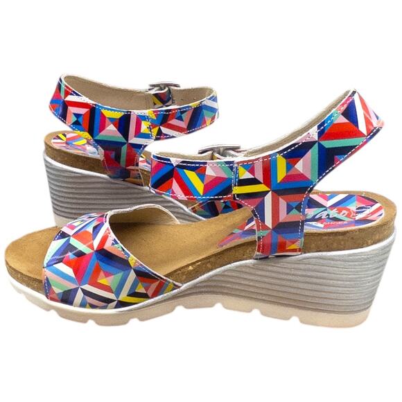 Zapato Wedge Heeled Sandals Colorful Kaleidoscope Women's 6 6.5 Metallic Leather - Picture 6 of 8